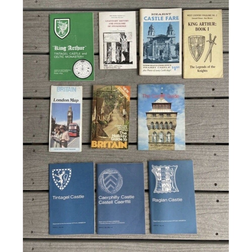 Vintage 1979 London Map & UK Travel Booklets Lot Tintagel Raglan Castle 9 Pc